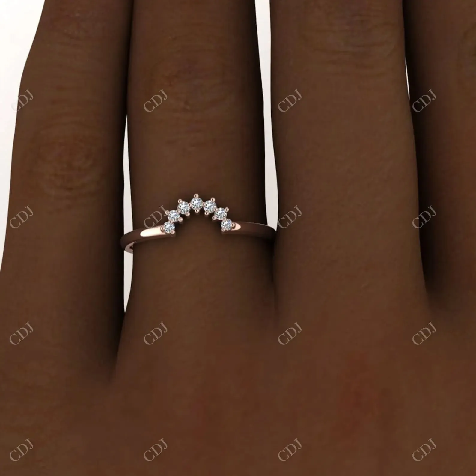 0.08CTW Round Lab Grown Diamond Curved Wedding Band