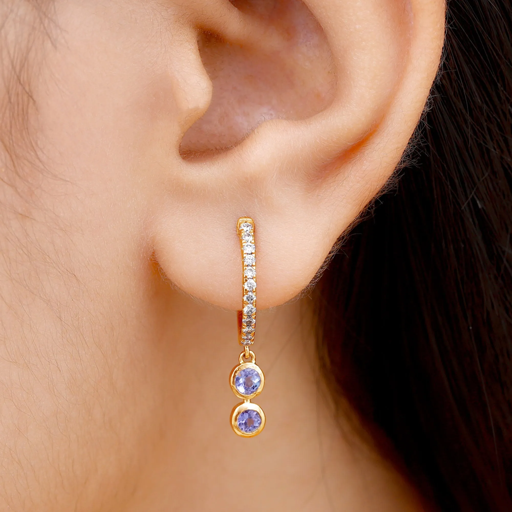 1 CT Minimal Tanzanite and Diamond Hoop Drop Earrings