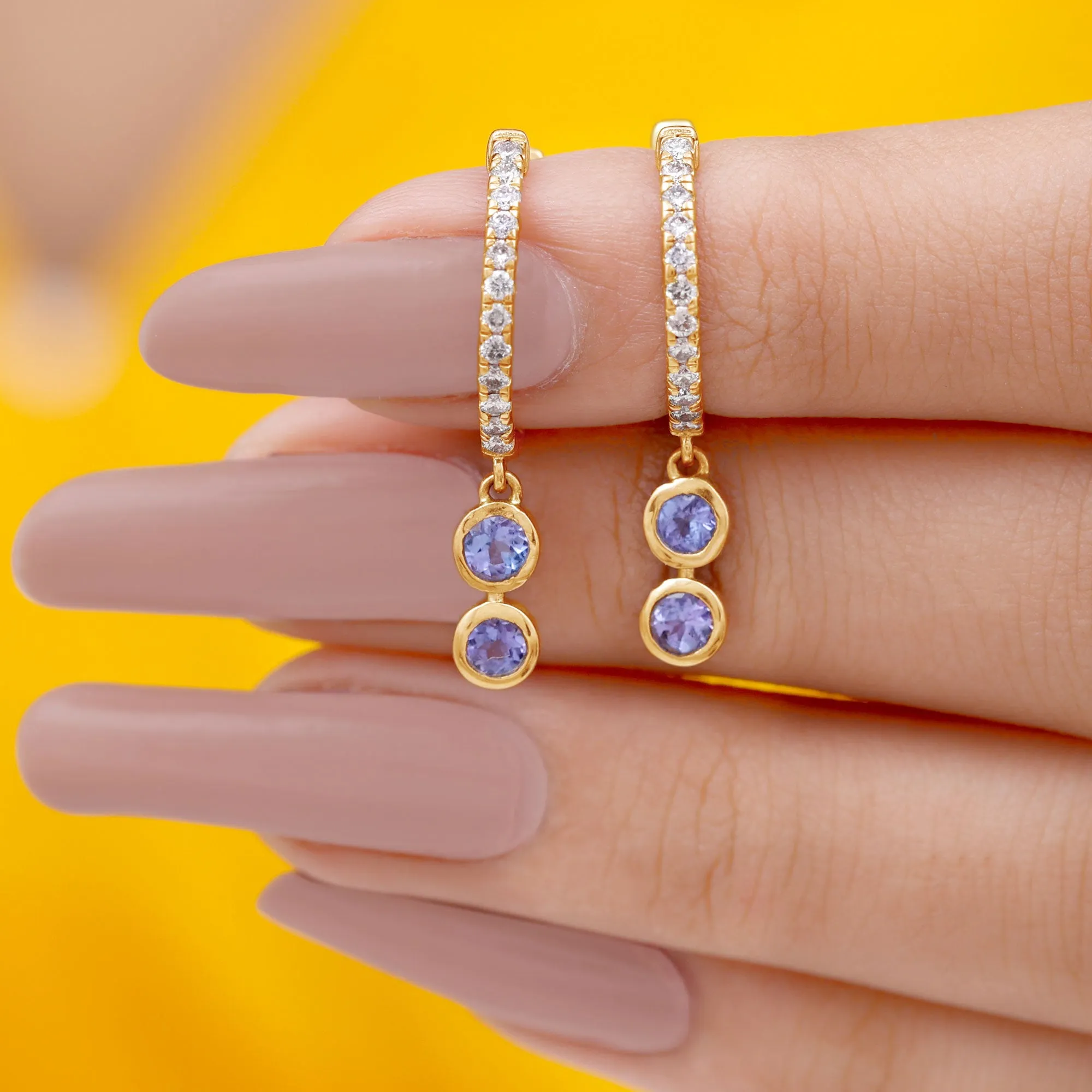 1 CT Minimal Tanzanite and Diamond Hoop Drop Earrings