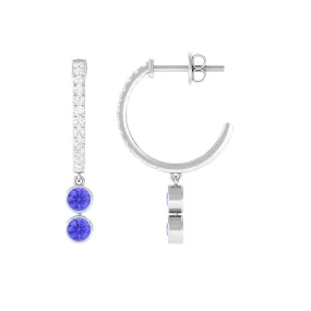 1 CT Minimal Tanzanite and Diamond Hoop Drop Earrings