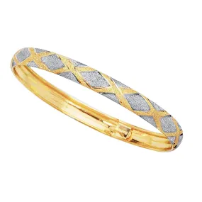 10k Yellow And White Gold High Polished Flex Bangle Bracelet, 7"