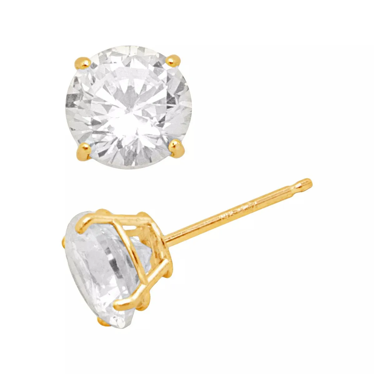 10K Yellow White Gold Round CZ Prong Studs Earrungs 9mm for Womens Mens Push Back Jewelry