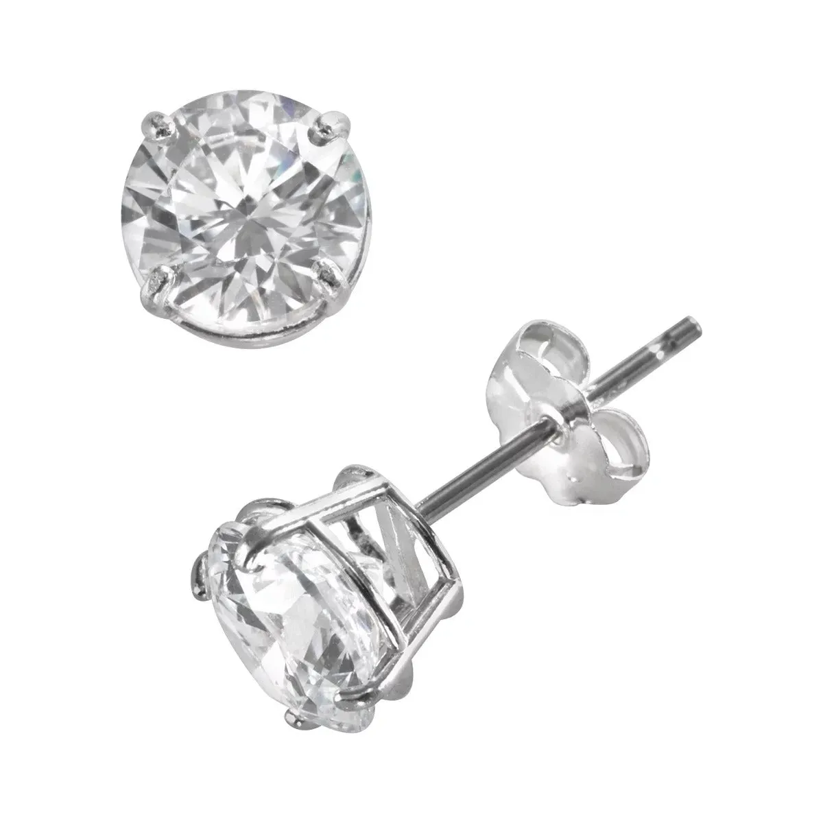 10K Yellow White Gold Round CZ Prong Studs Earrungs 9mm for Womens Mens Push Back Jewelry