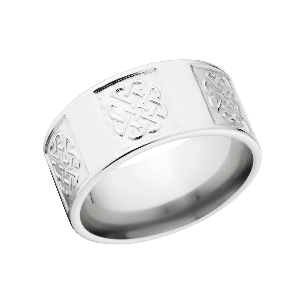 10mm Mens Celtic Wedding Band, 14k White Gold Wedding Rings