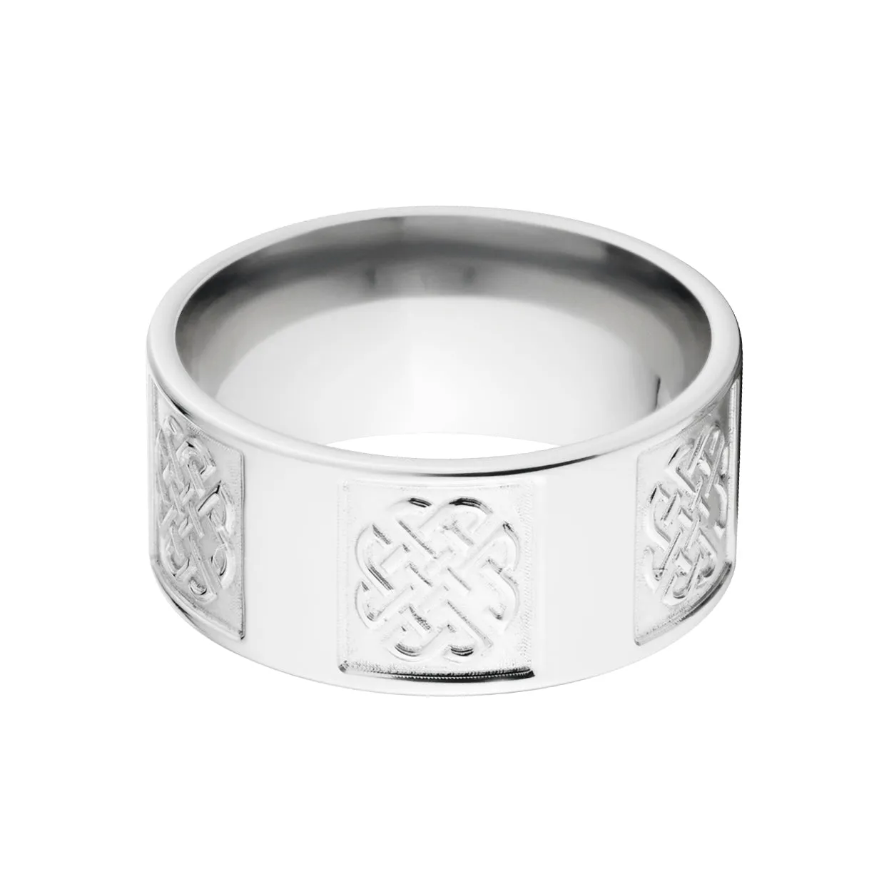 10mm Mens Celtic Wedding Band, 14k White Gold Wedding Rings