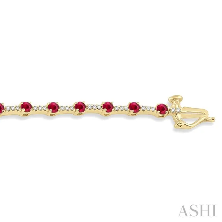 1/2 Ctw Round Cut Diamond & 2.5 MM Ruby Precious Bracelet in 10K Yellow Gold