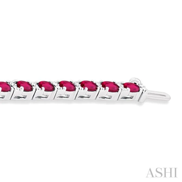 1/3 ctw Oval Cut 4X3 MM Ruby and Round Cut Diamond Precious Bracelet in 14K White Gold