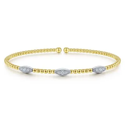 14K 2-Tone Gold Bujukan Diamond Marquise Stations Bangle