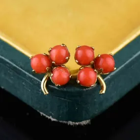 14K Gold Coral Clover Stud Earrings