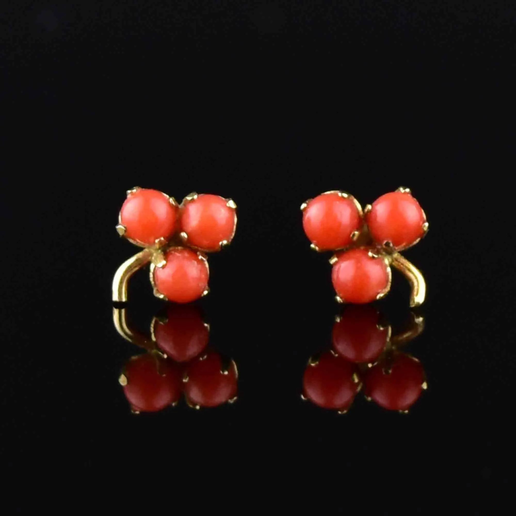 14K Gold Coral Clover Stud Earrings