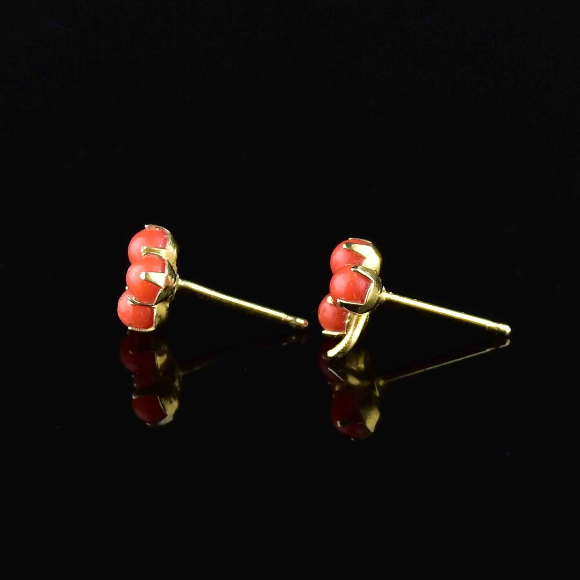 14K Gold Coral Clover Stud Earrings