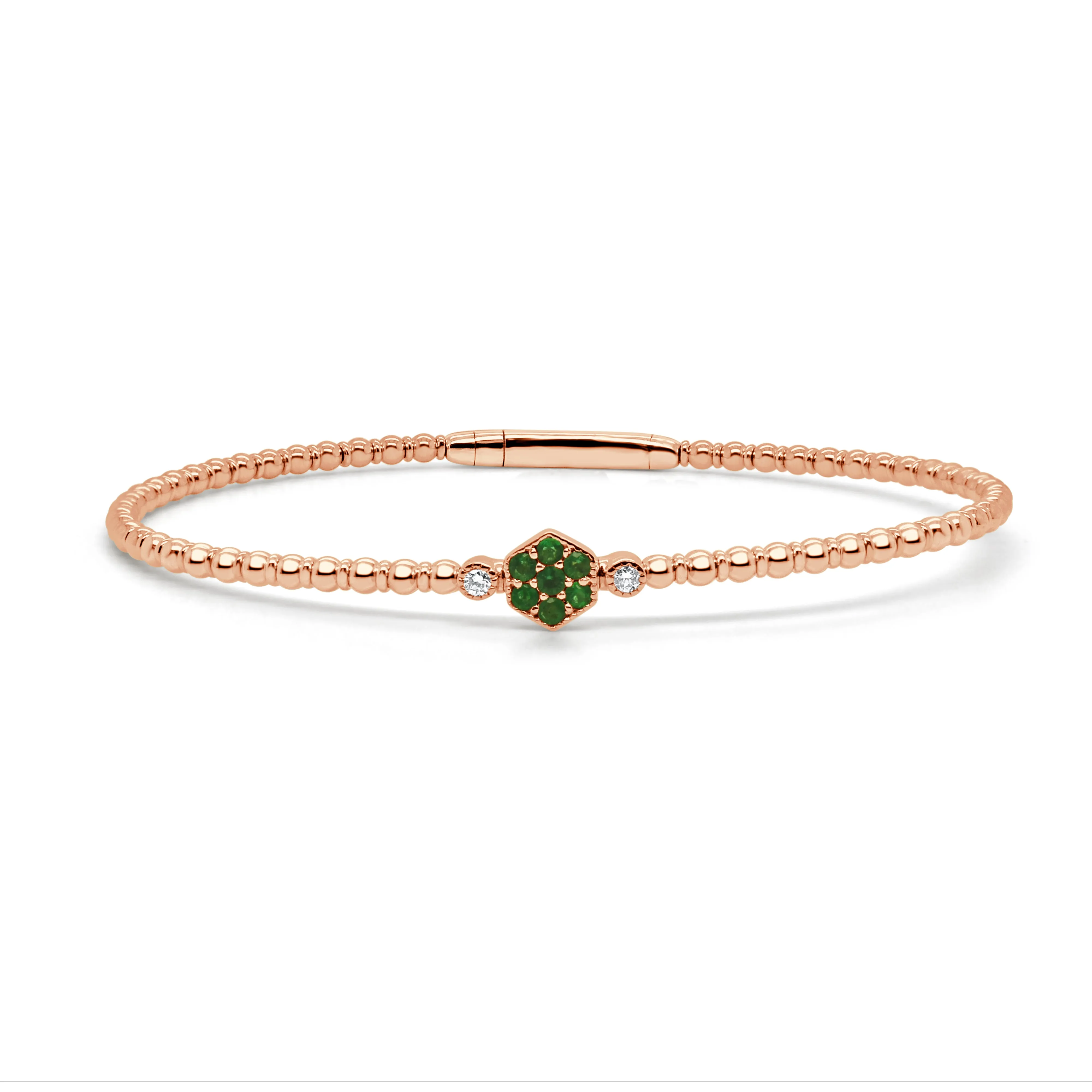 14K Gold Emerald & Diamond Flexible Bangle - 0.04ct