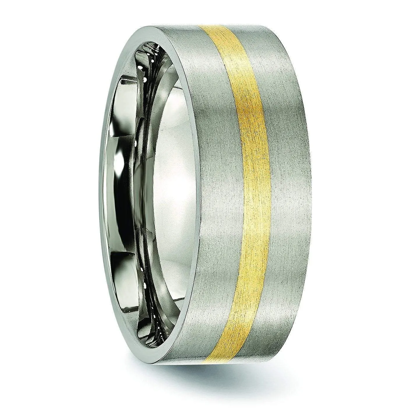 14k Gold Inlay Titanium Ring Flat Matte Finish 8mm