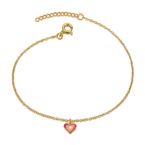 14k Gold Plated Red & Pink Enamel Halo Heart Charm Bracelet