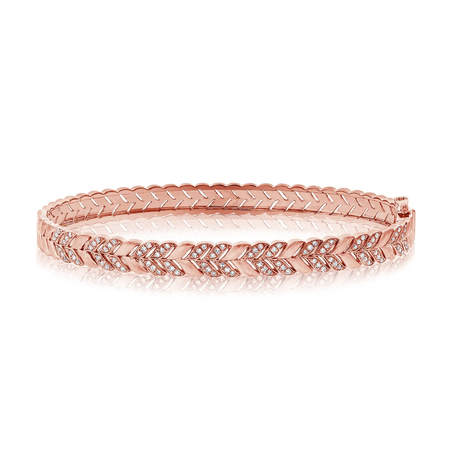 14K Rose Gold Diamond Herringbone Hinged Bangle