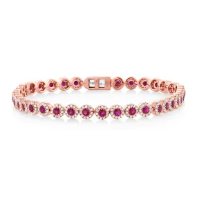 14K Rose Gold Ruby and Diamond Tennis Bracelet