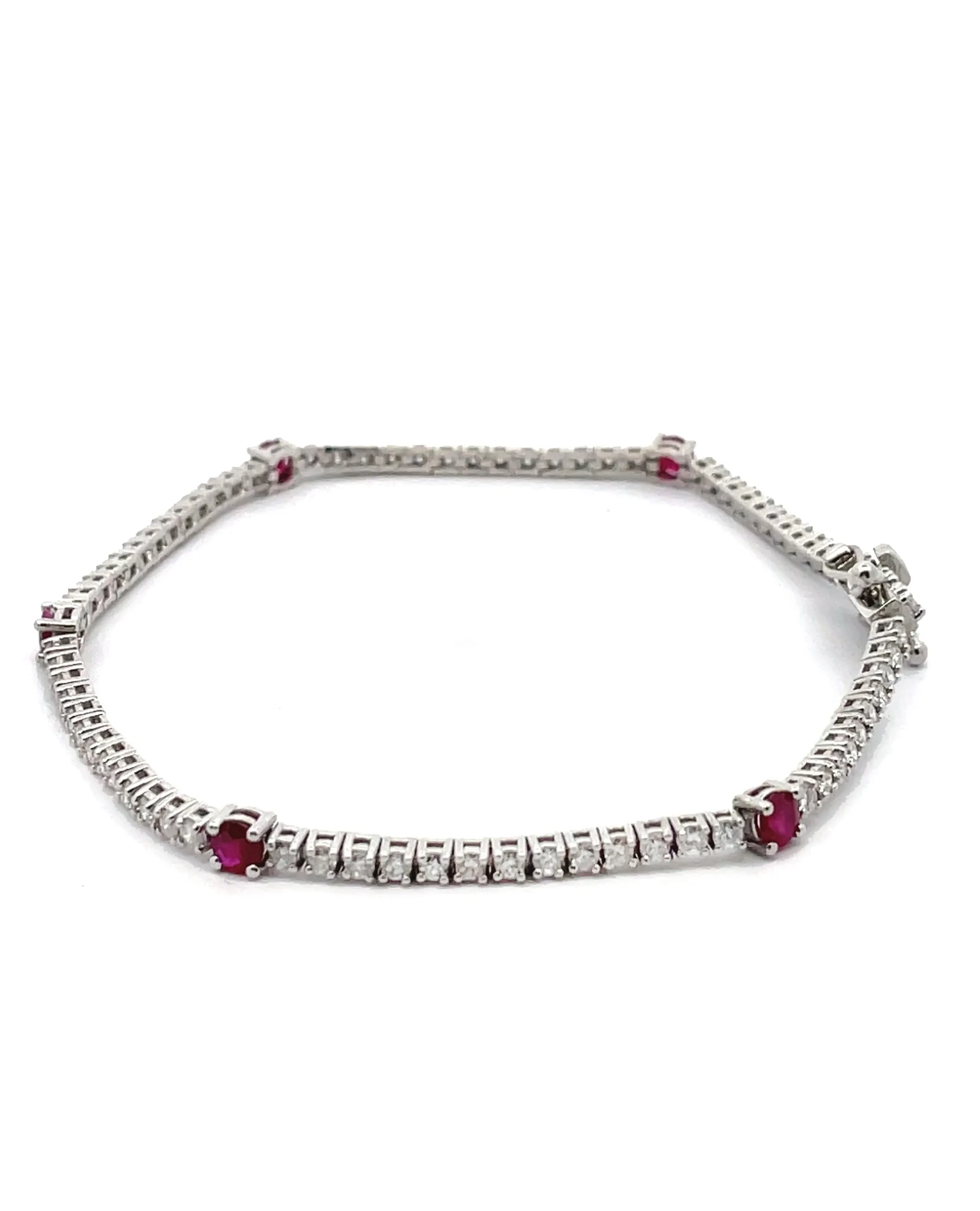 14K White Gold Diamond and Ruby Tennis Bracelet