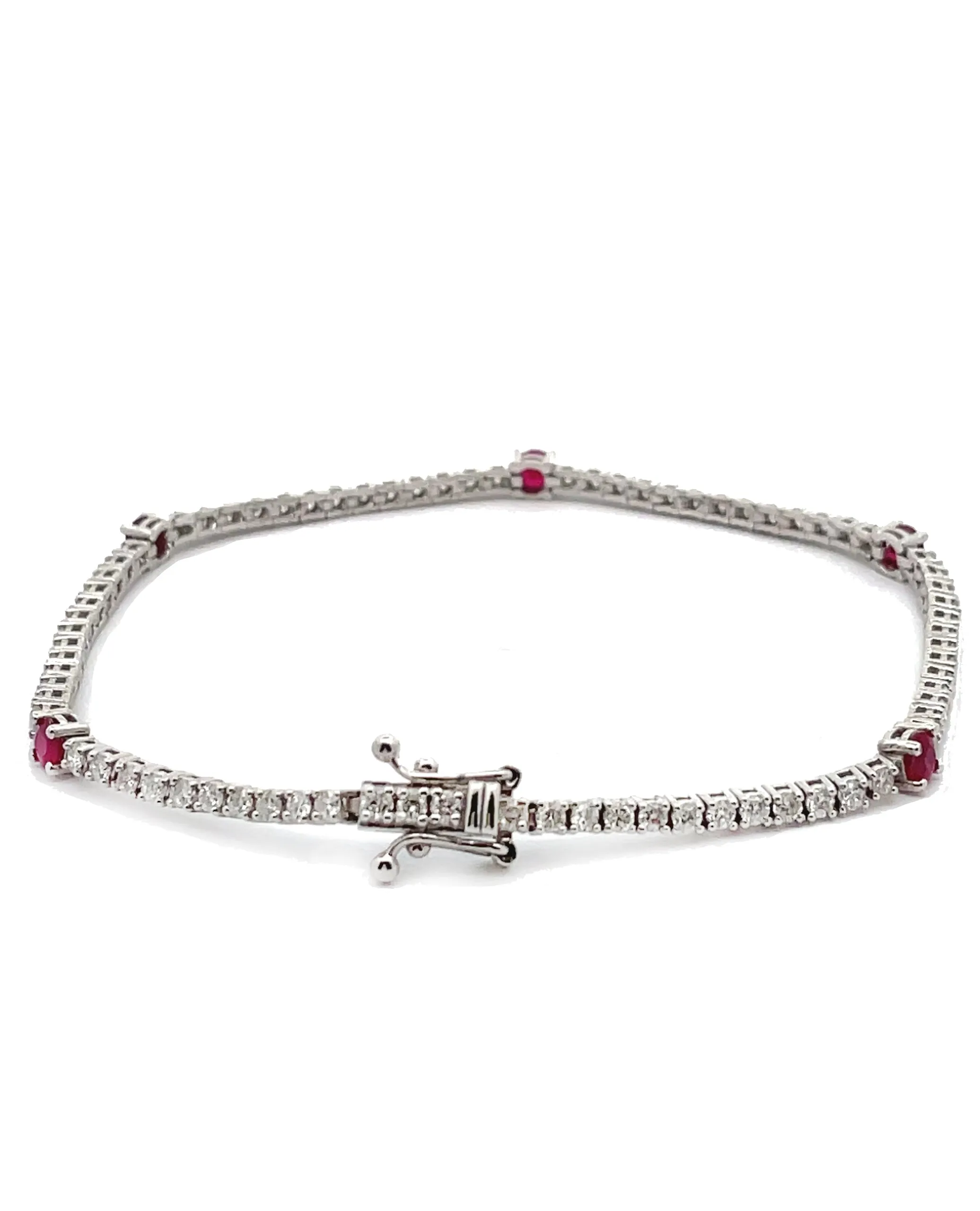 14K White Gold Diamond and Ruby Tennis Bracelet