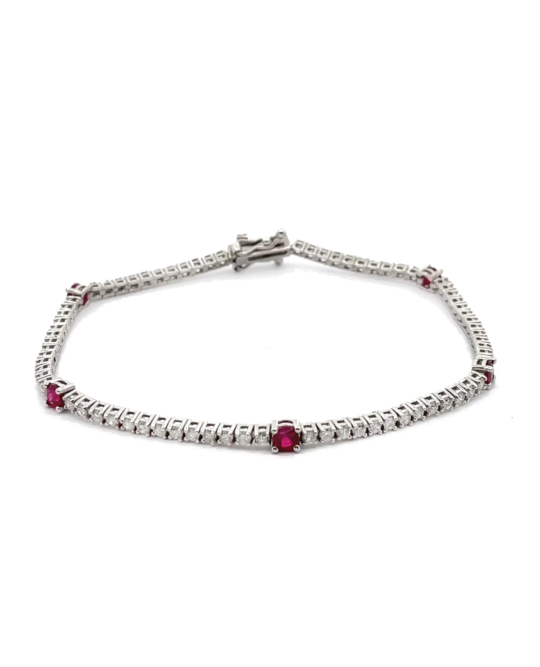 14K White Gold Diamond and Ruby Tennis Bracelet