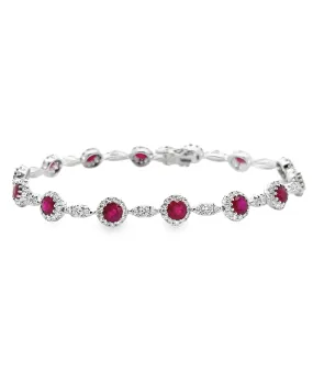 14K White Gold Ruby & Diamond Bracelet