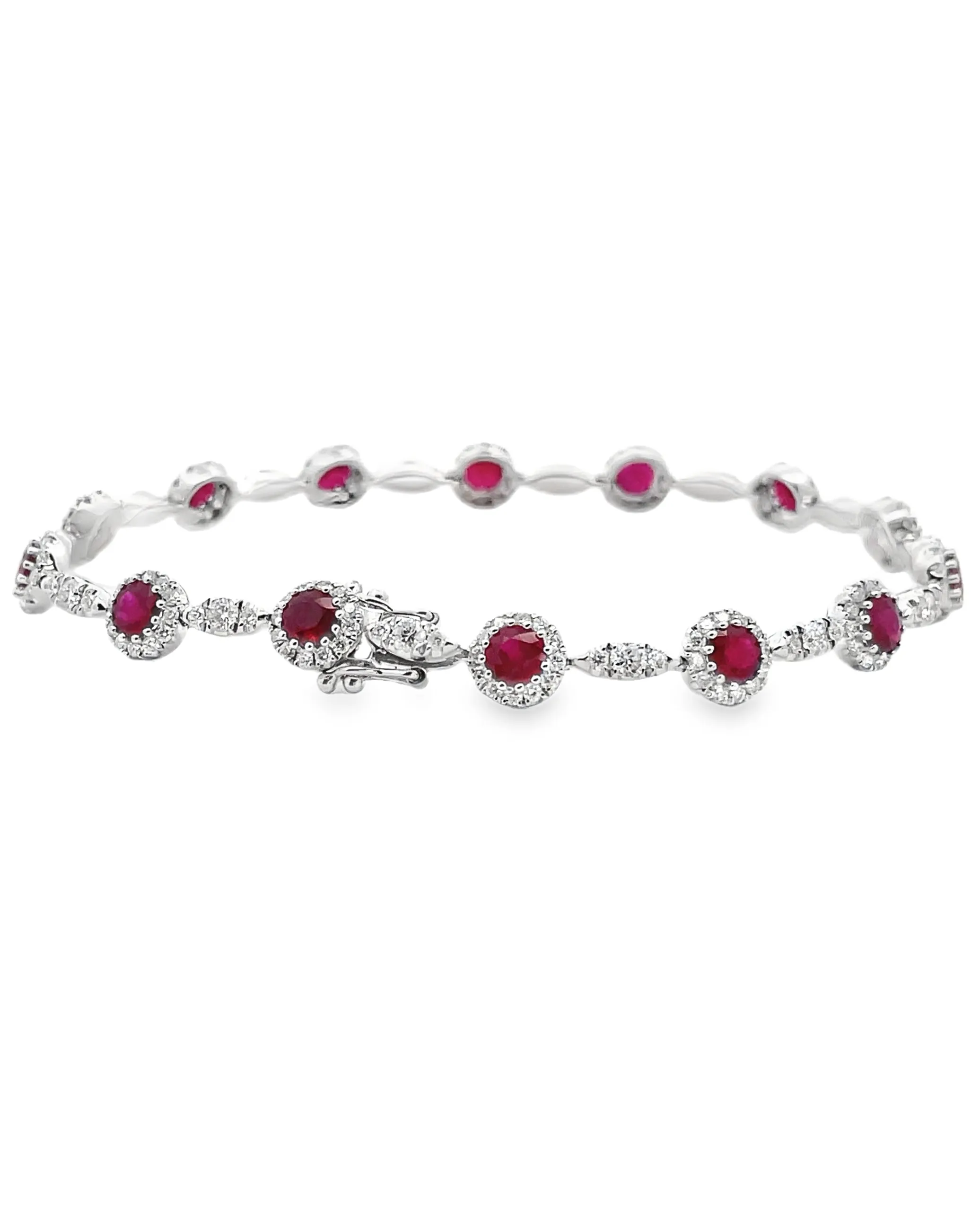 14K White Gold Ruby & Diamond Bracelet