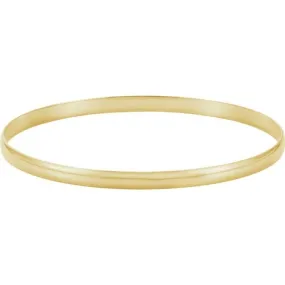 14K Yellow 4 mm Half Round Bangle 7 1/2" Bracelet