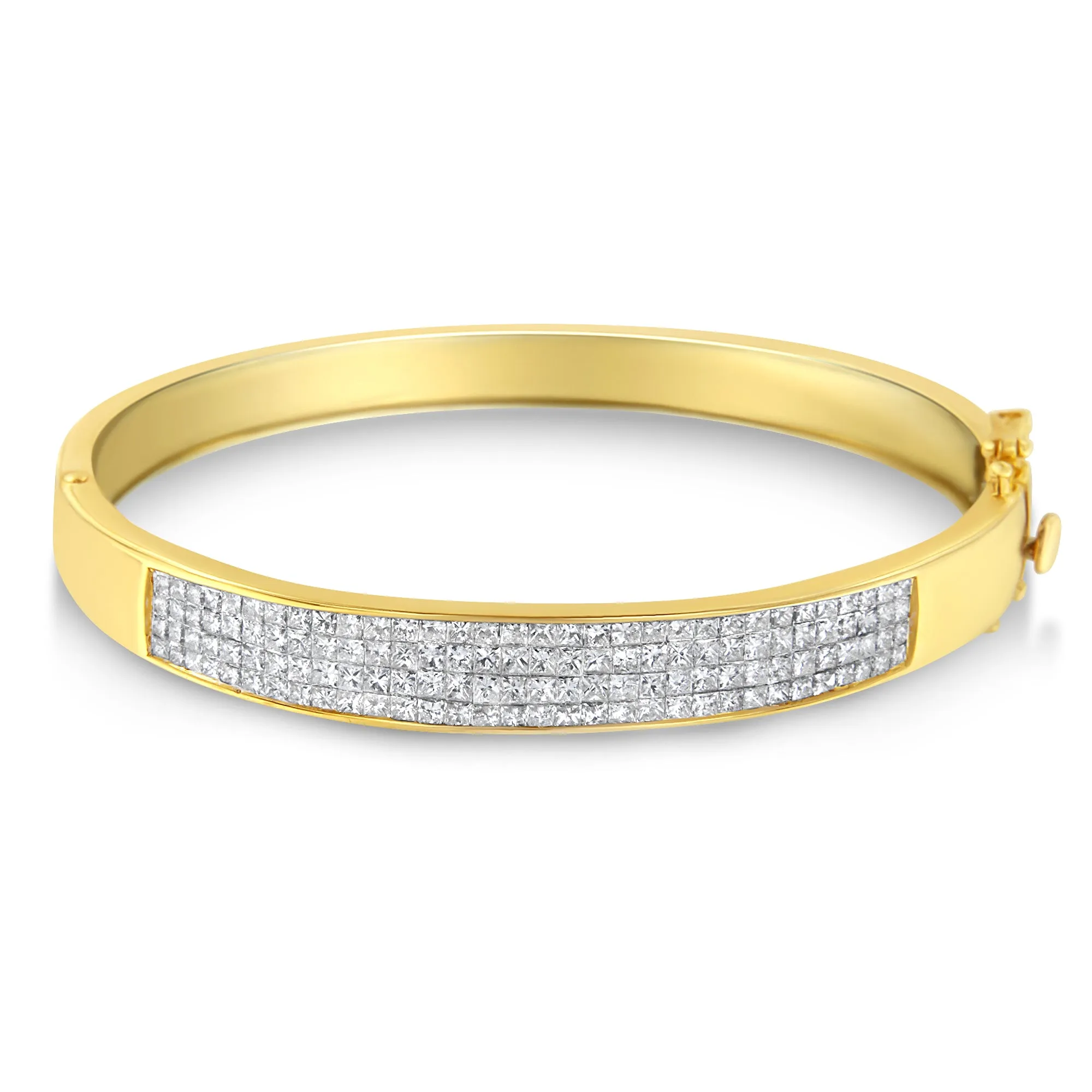 14K Yellow Gold 4.0 Cttw Invisible-Set Princess Cut Diamond ID Bangle Bracelet