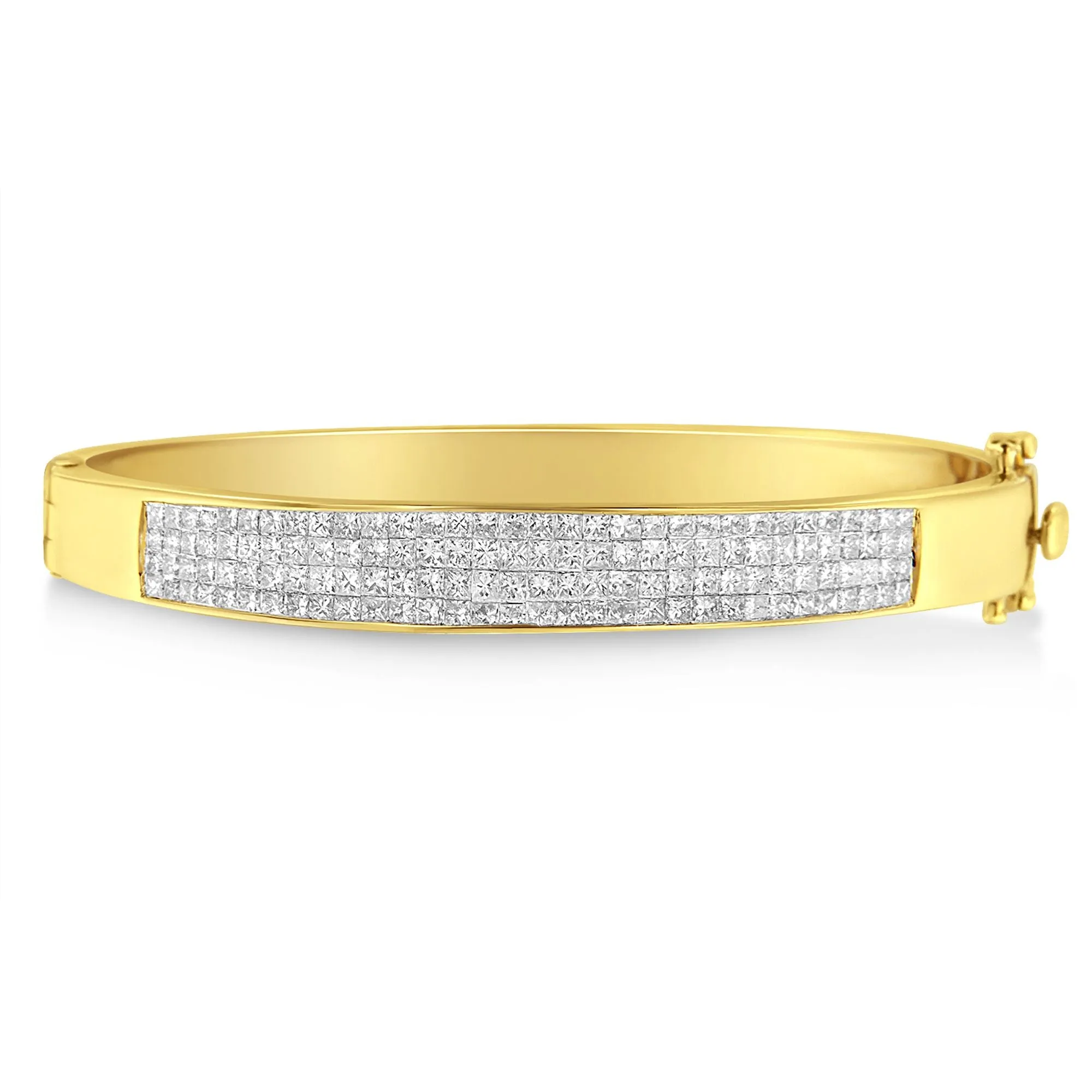 14K Yellow Gold 4.0 Cttw Invisible-Set Princess Cut Diamond ID Bangle Bracelet