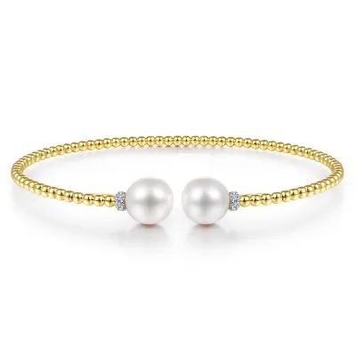 14K Yellow Gold Bujukan Diamond and Pearl Split Bangle