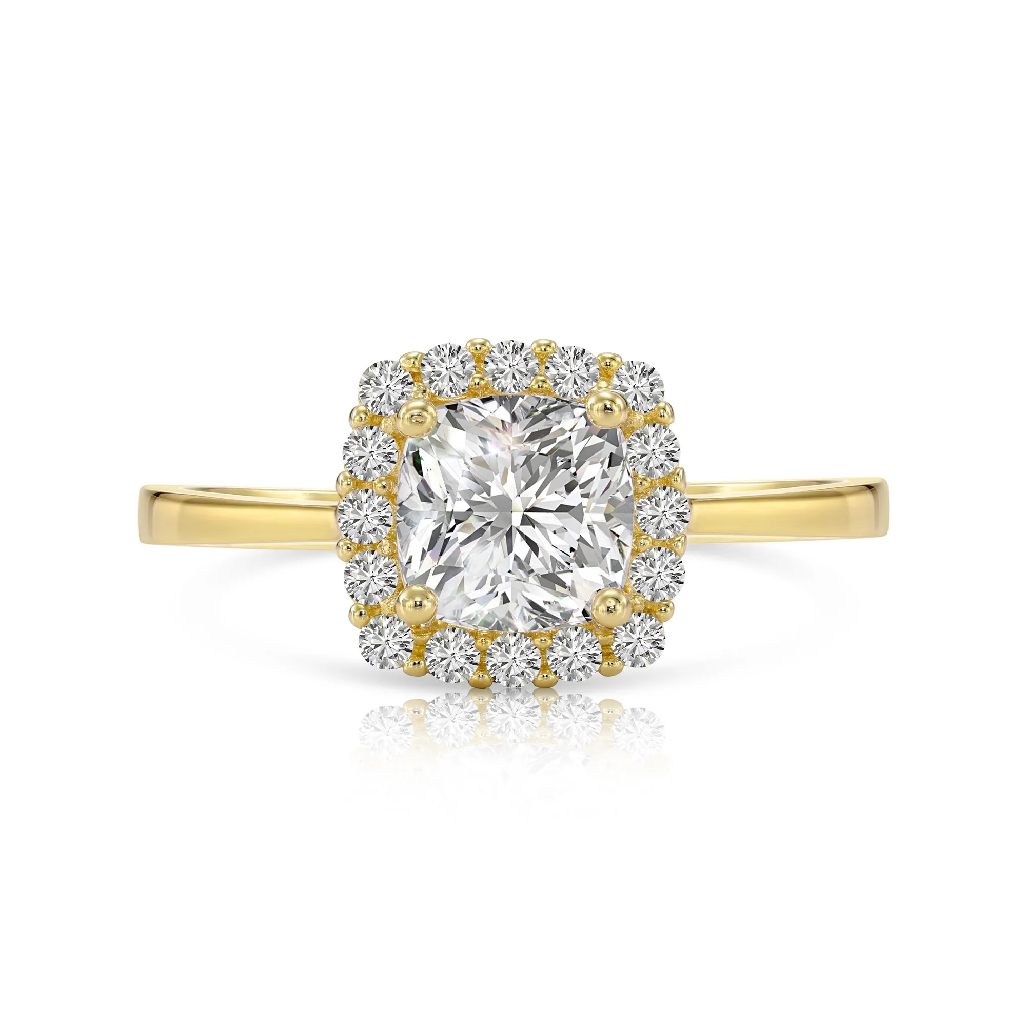 14K Yellow Gold Cushion-Cut Halo 1 Carat Engagement Ring