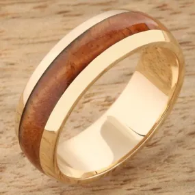 14K Yellow Gold Natural Koa Wood Oval Wedding Ring 7mm