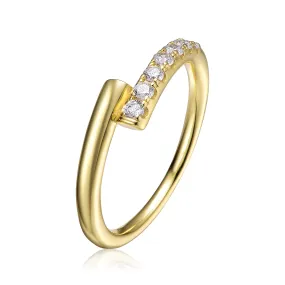 14k Yellow Gold Plated with  Cubic Zirconia Bypass Stacking Ring in Sterling Silver