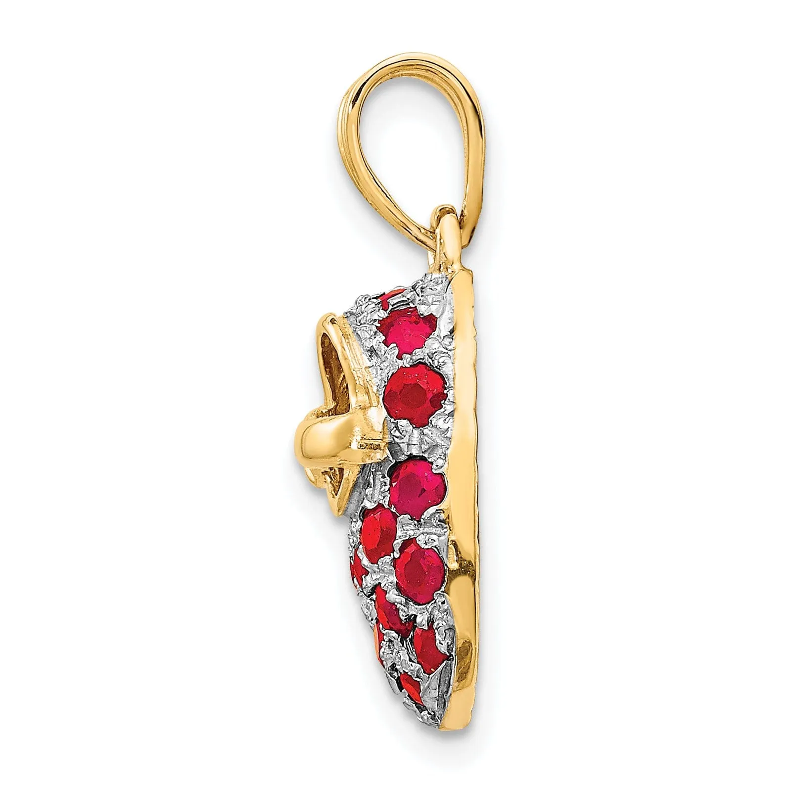 14k Yellow Gold Ruby Stones Baby Shoe Charm