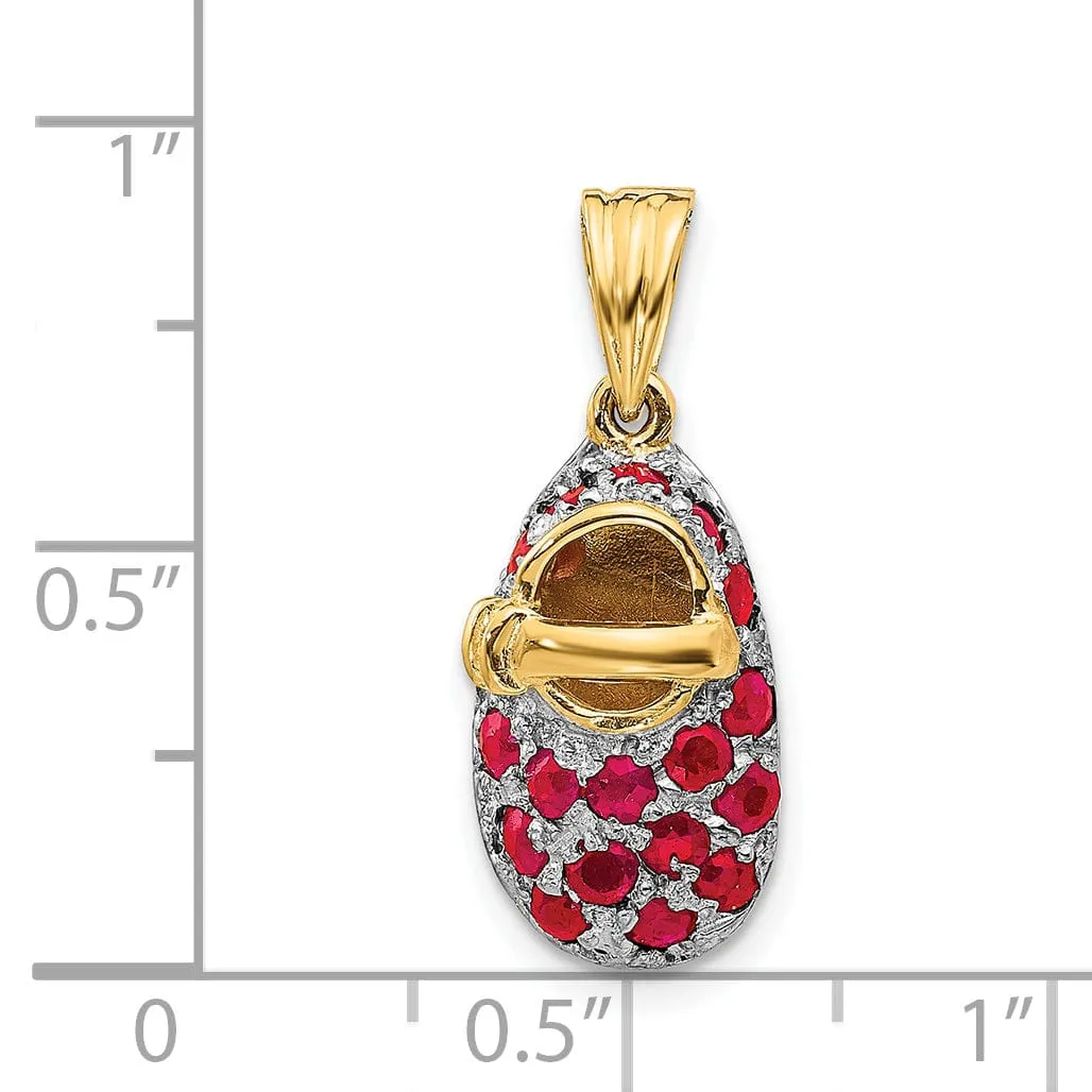 14k Yellow Gold Ruby Stones Baby Shoe Charm