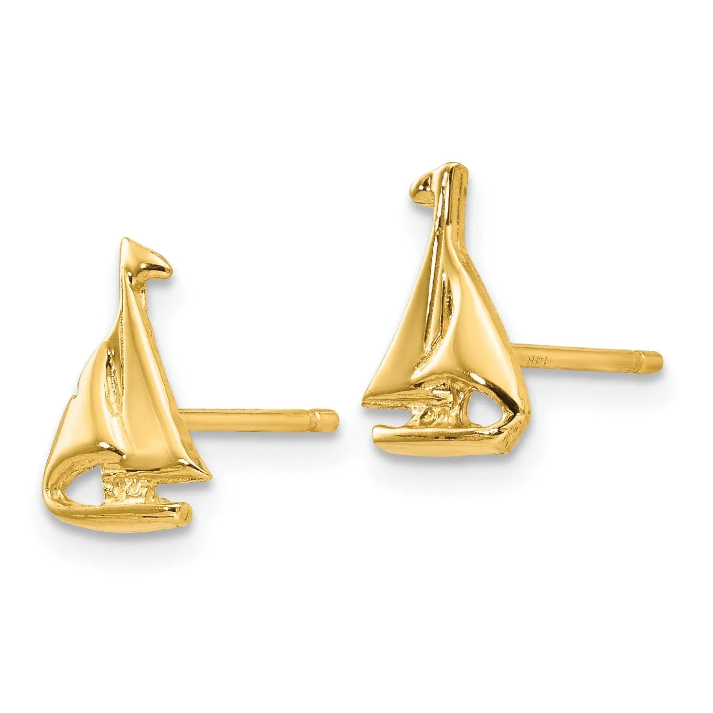 14k Yellow Gold Sail Boat Earrings