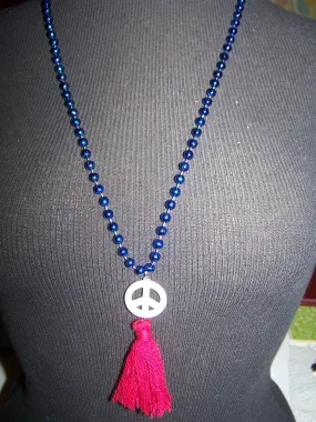 14" Beaded Necklace (Peace Sign) with Tassel