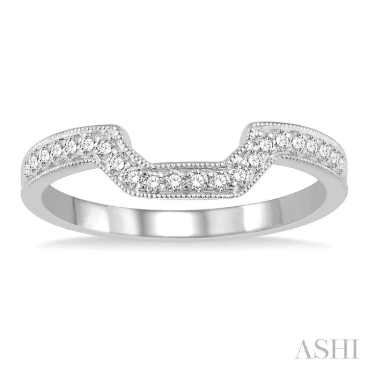 1/5 ctw Trough Shape Center Round Cut Diamond Wedding Band in 14K White Gold