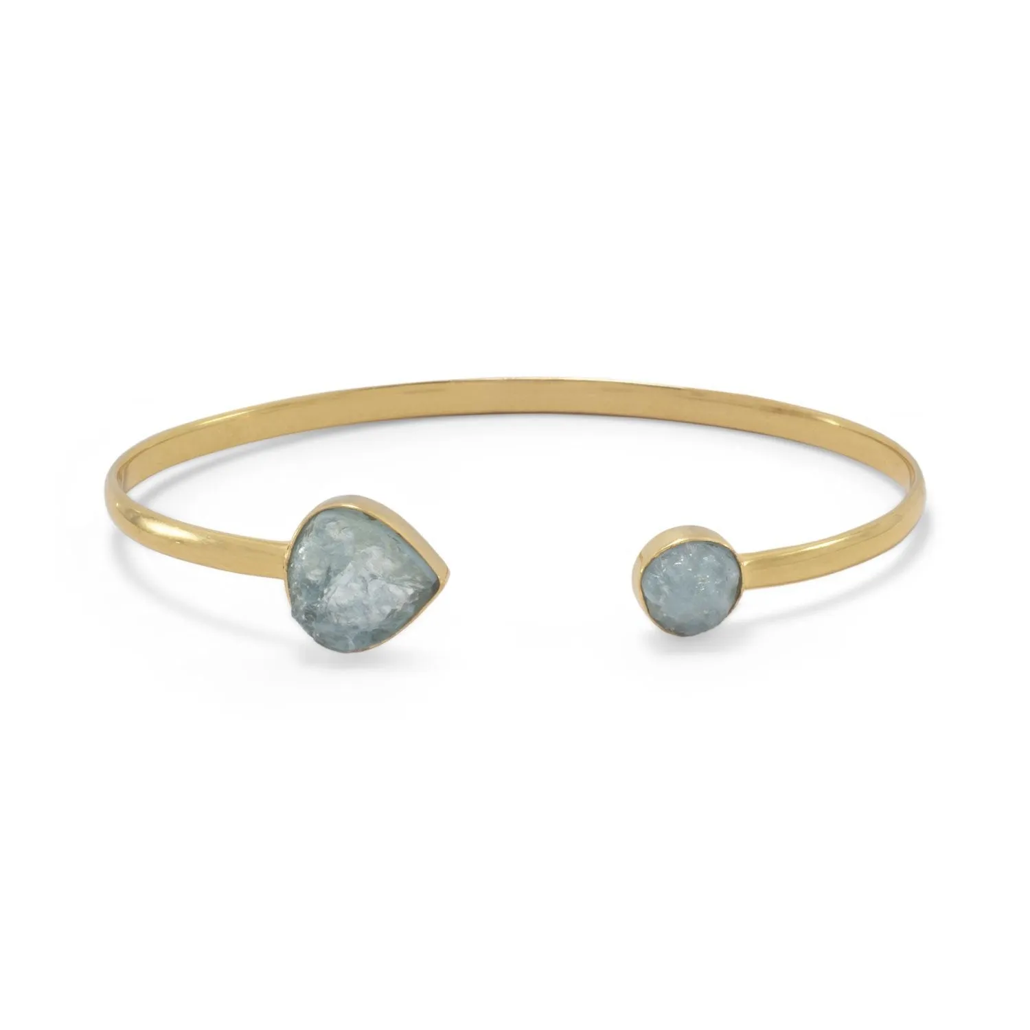 18k Gold Aquamarine Pear & Round Open Cuff Bangle