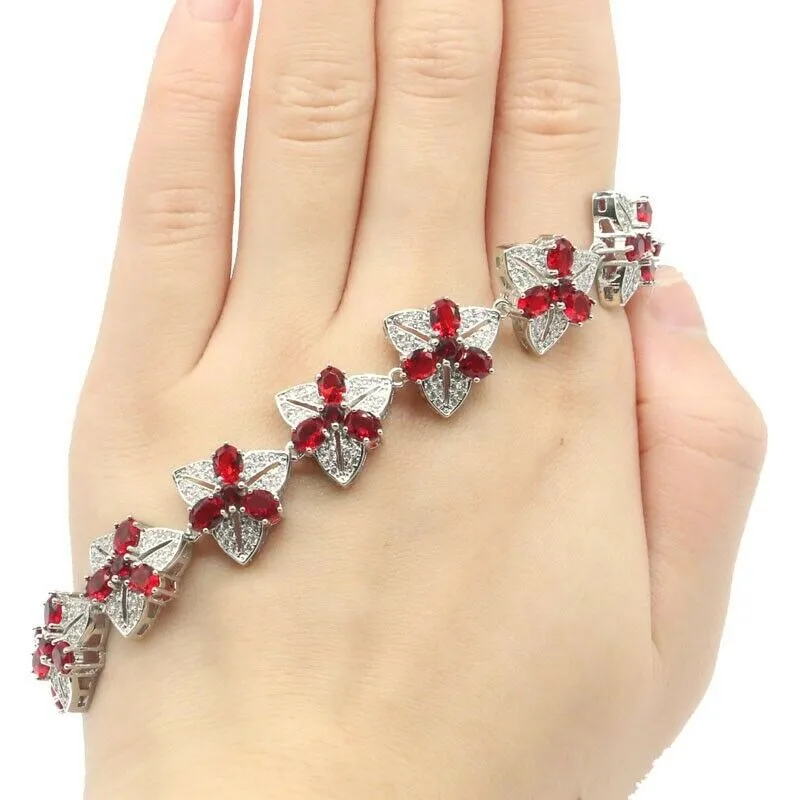 18k White Gold Plated Created Red Ruby Tennis Bracelet