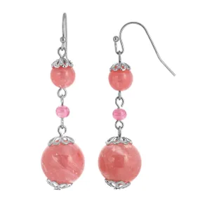 1928 Jewelry Pink Coral Smooth Bead Dangle Earrings