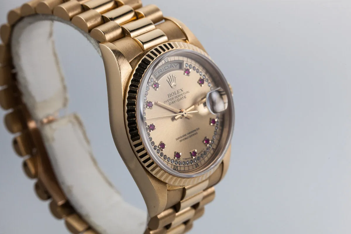 1995 Rolex Day-Date 18238 with Diamond String and Ruby Dial