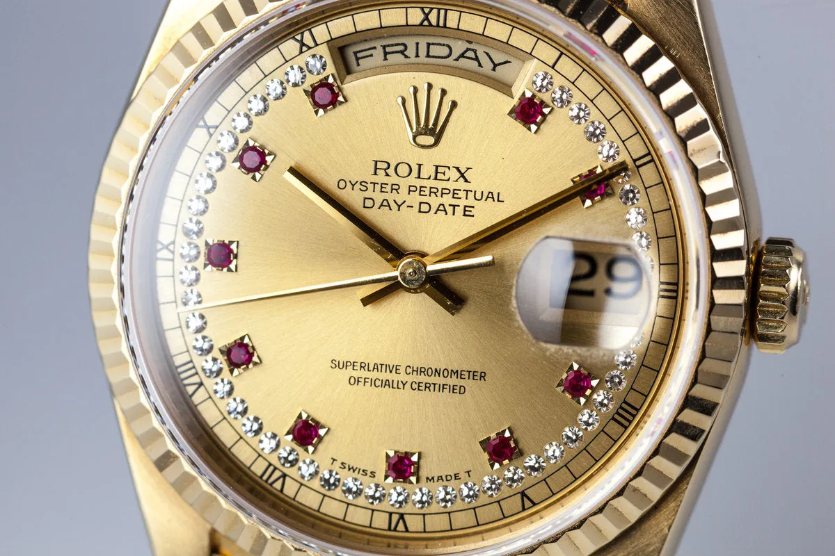 1995 Rolex Day-Date 18238 with Diamond String and Ruby Dial