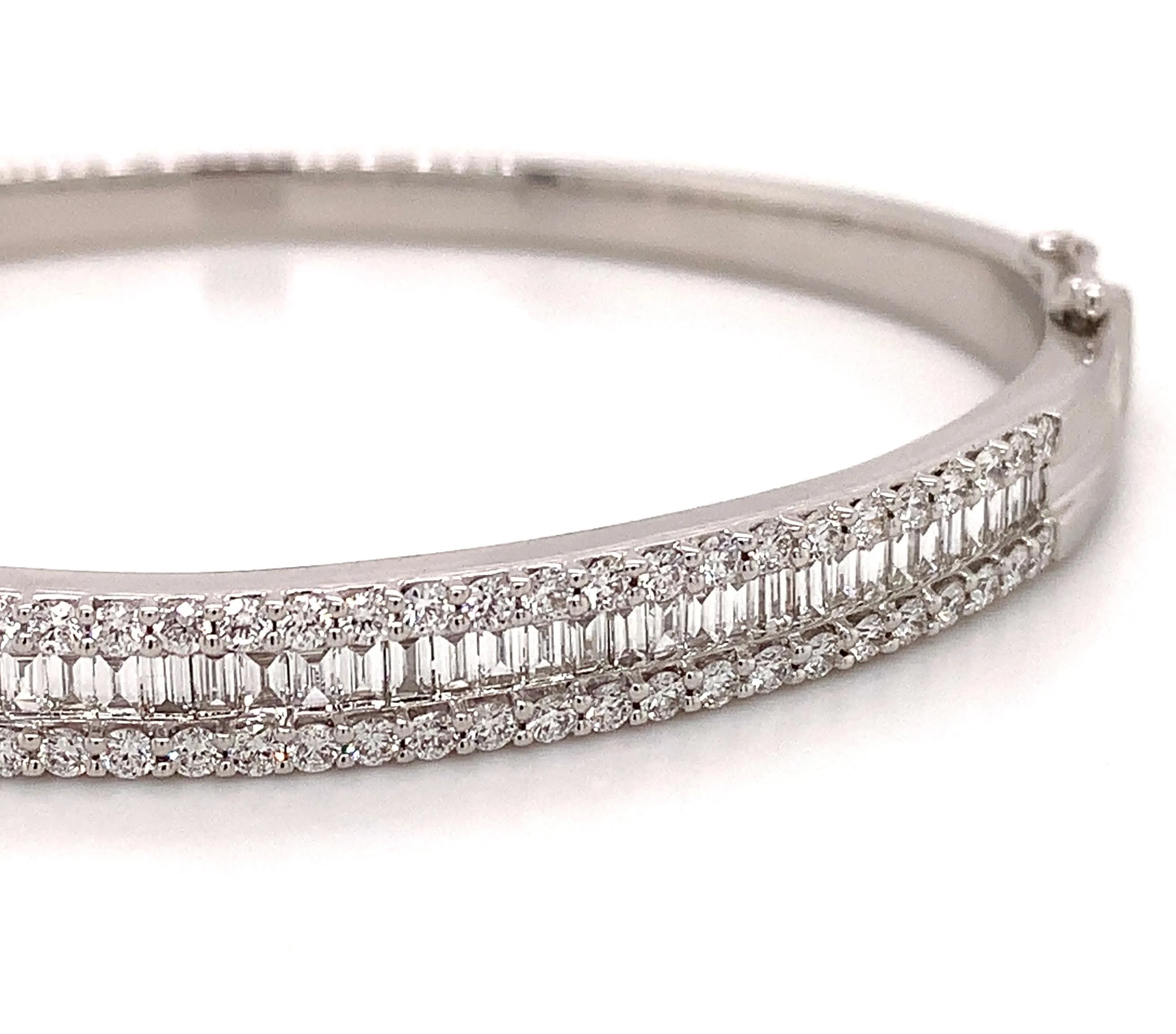 2.14ct tw Baguette and Round- cut Diamond White Gold Bangle Bracelet