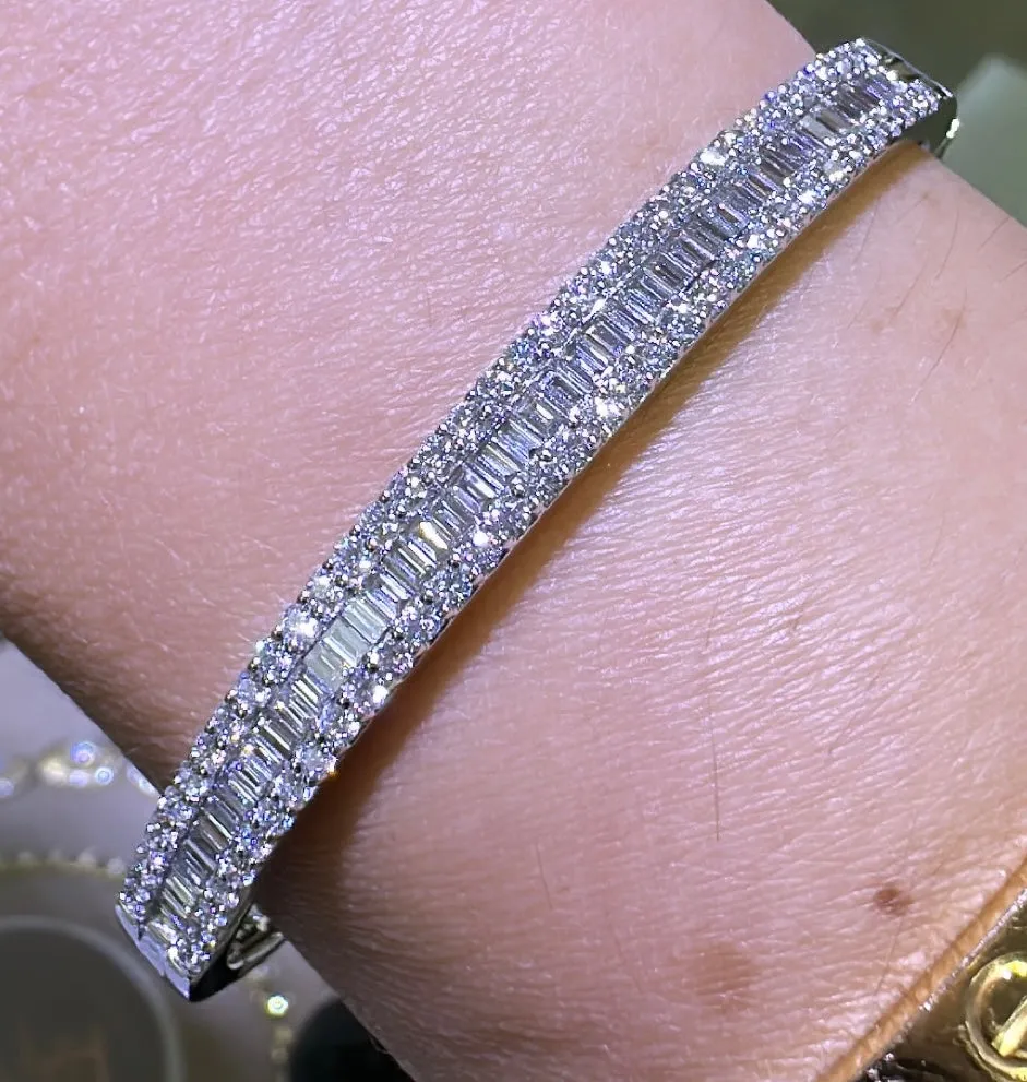 2.14ct tw Baguette and Round- cut Diamond White Gold Bangle Bracelet