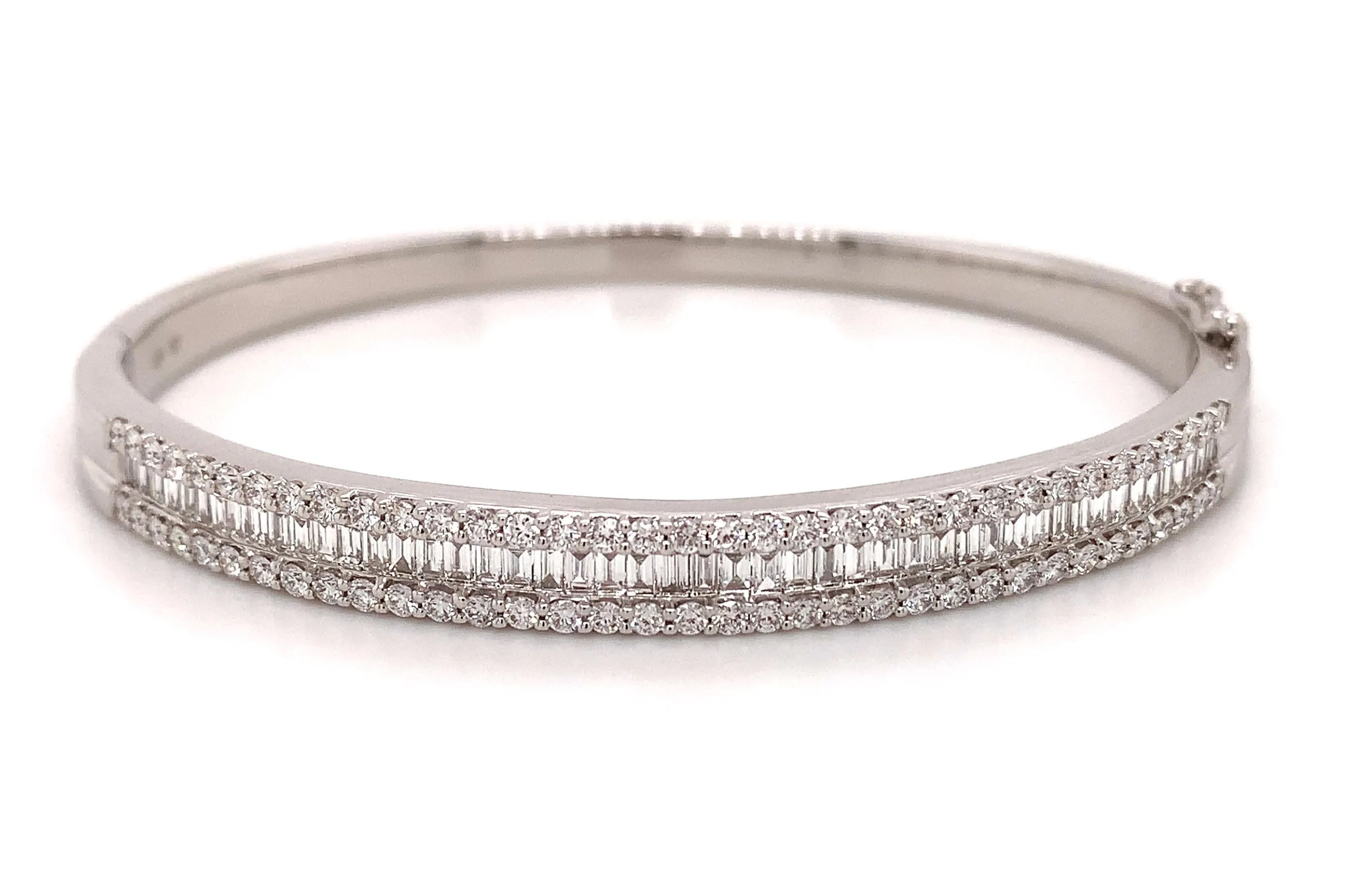 2.14ct tw Baguette and Round- cut Diamond White Gold Bangle Bracelet