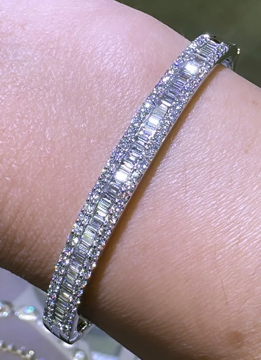 2.14ct tw Baguette and Round- cut Diamond White Gold Bangle Bracelet