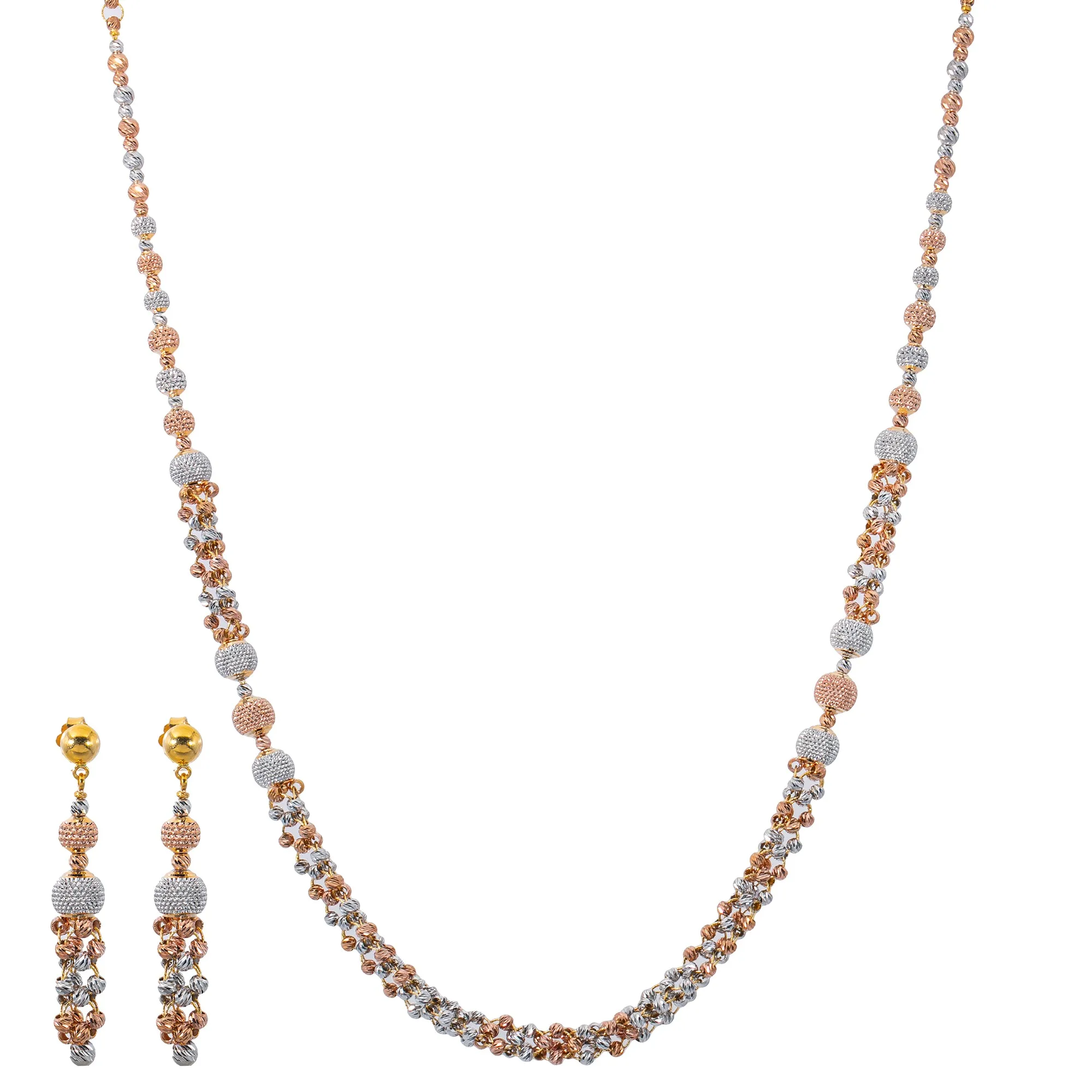 22K Multi-Tone Gold Beaded Necklace Set (51.8gm)