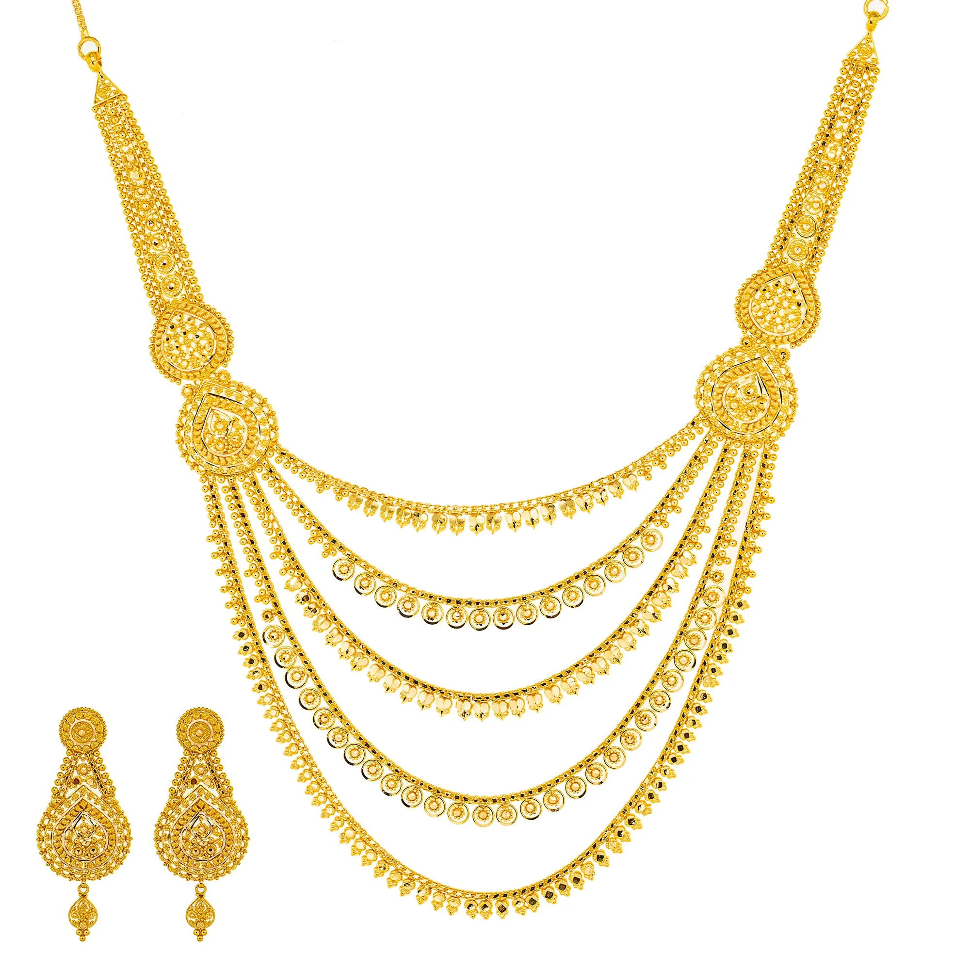 22K Yellow Gold Bridal Necklace & Earring Set (56.6 grams)