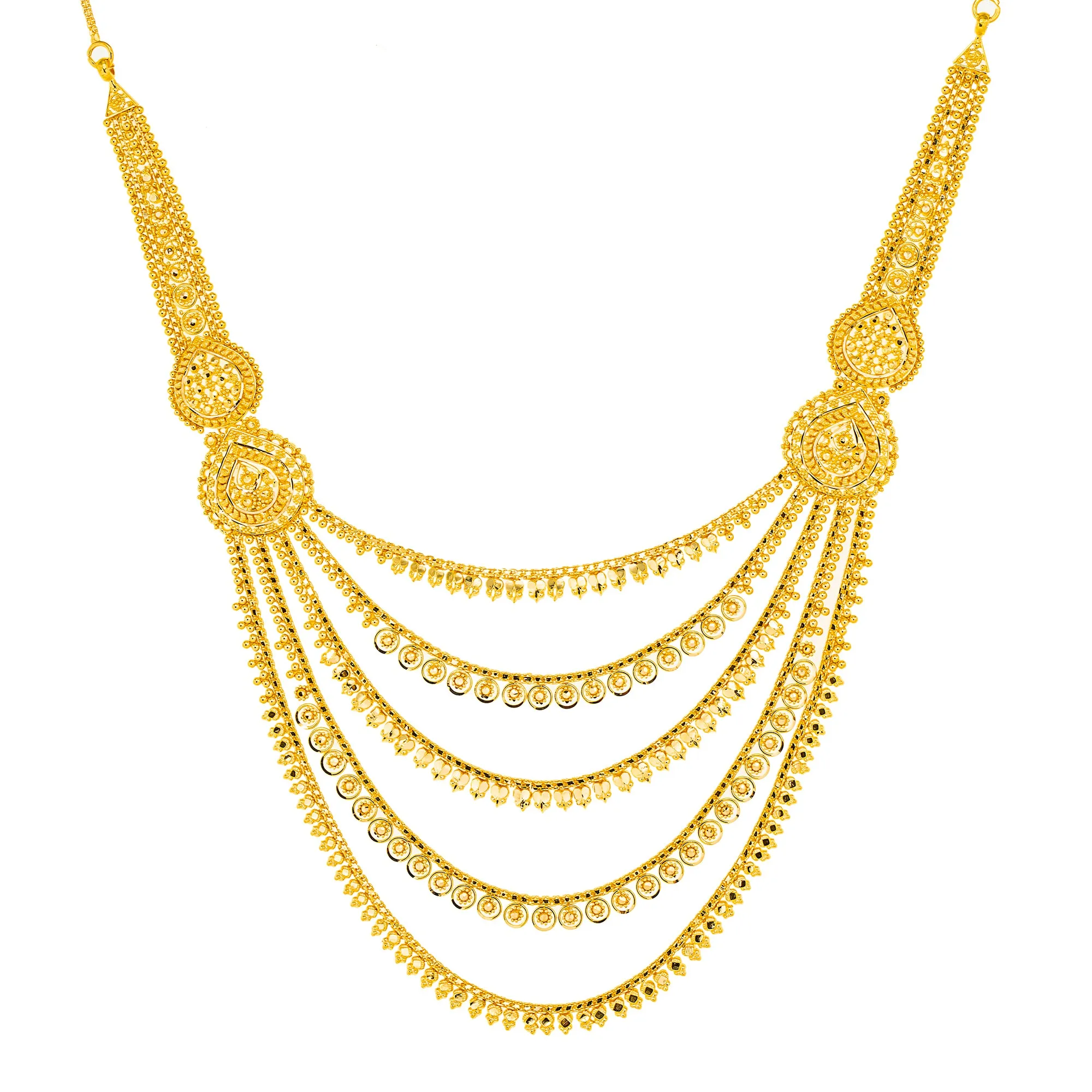 22K Yellow Gold Bridal Necklace & Earring Set (56.6 grams)