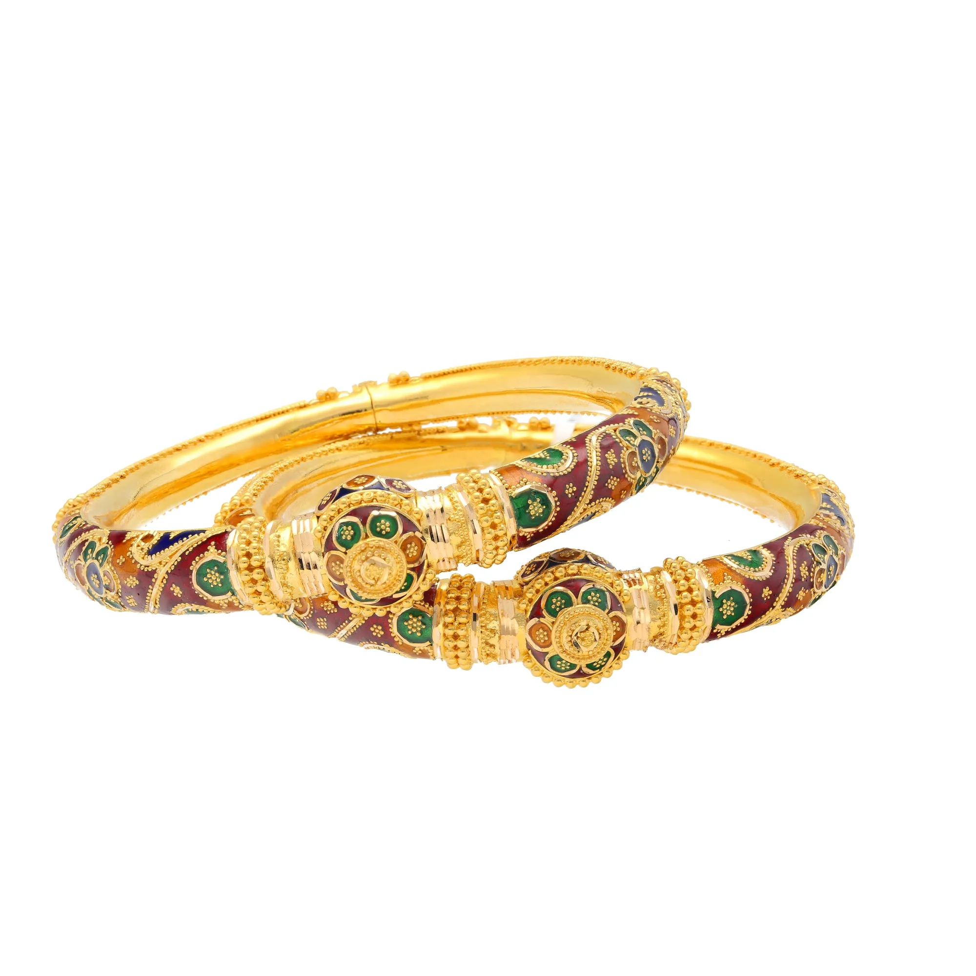 22K Yellow Gold Meenakari Bangle Set of 2 (66.3gm)